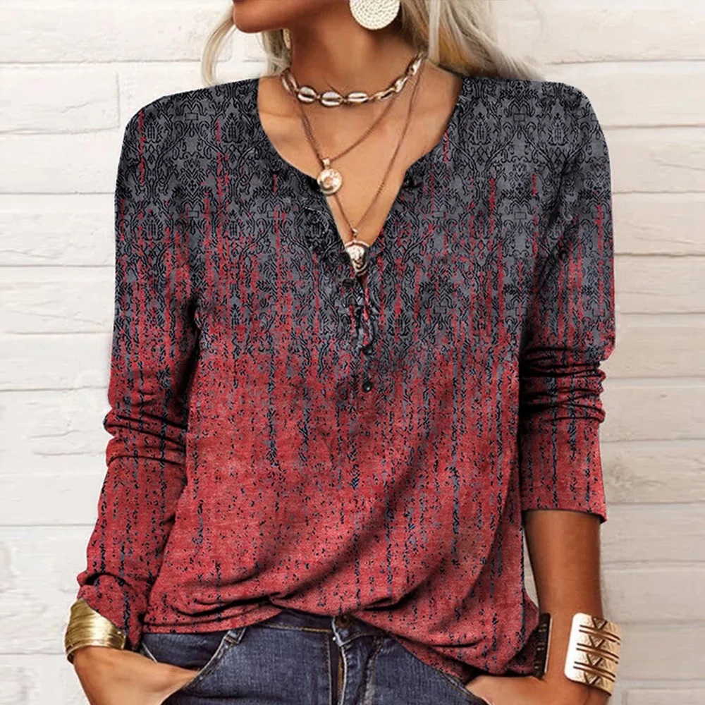 Red Rain Ombré Mandala Print Long Sleeve